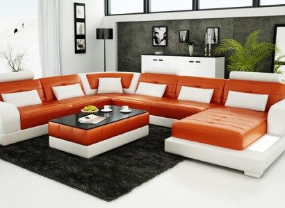 Modern Ecksofa Polster Couch Leder Ecksofa Wohnlandschaft U-Form